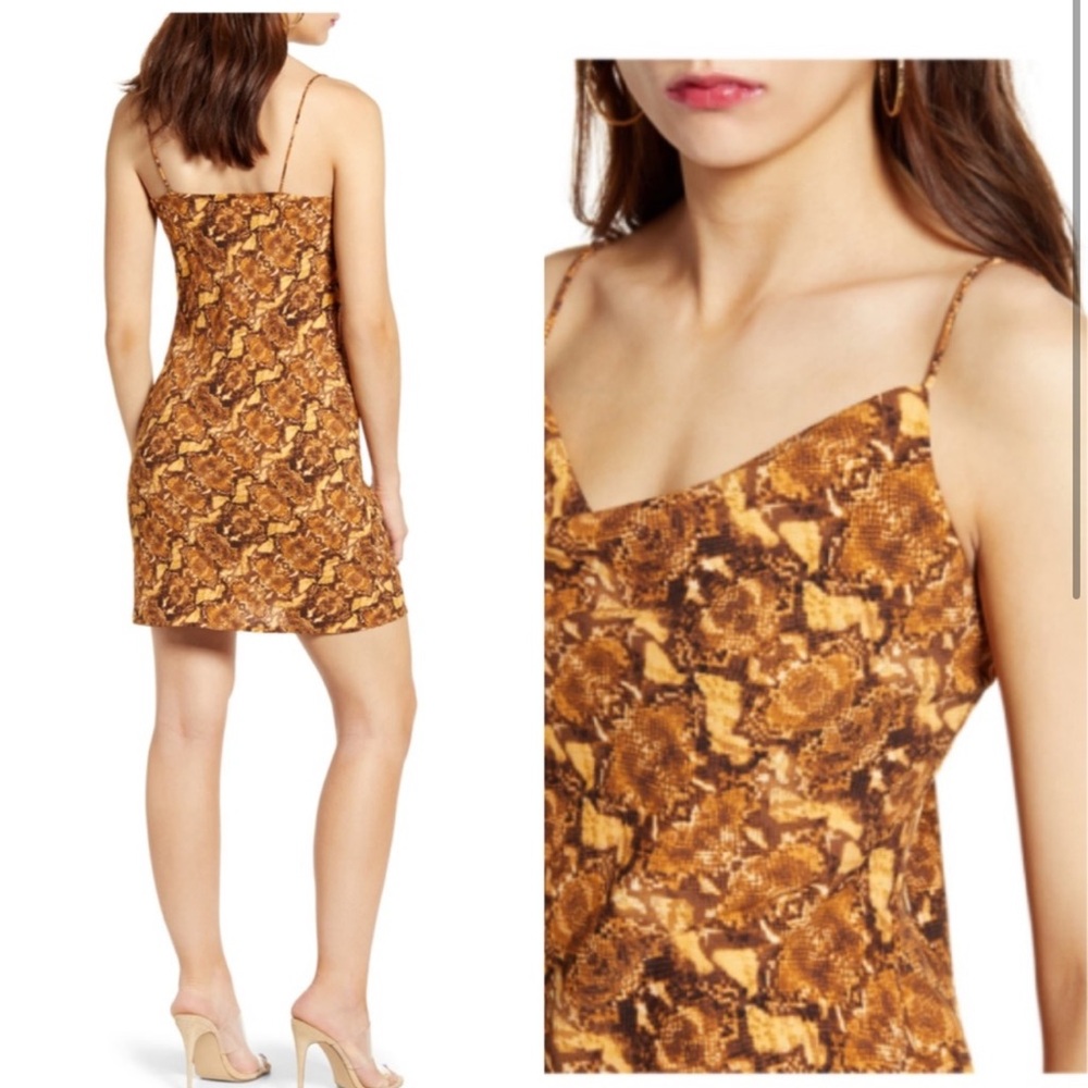 NEW J.O.A. Snakeskin Print Cowl Sleeveless Spaghetti Strap Neck Mini Dress 821